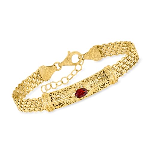 Ross-Simons 0.70 Carat Garnet Filigree Bracelet in 18kt Gold Over Sterling. 7 inches