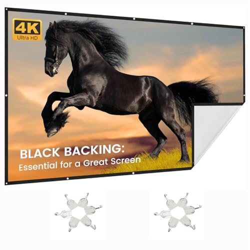 Tela de Projeção 100 Polegadas Dobrável, Compatível com 4K e 3D, Ângulo de Visão 179°, Fácil de Instalar com Kit Completo