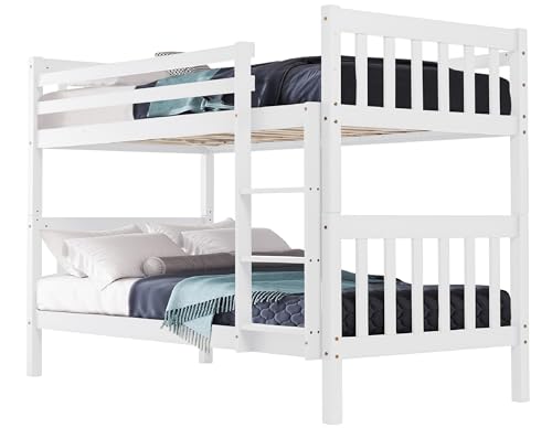Blisswood Double Bunk Bed, 3ft Bunk Bed For Kids - Solid Wood & 35cm High Safety Guardrails - Customizable Ladder Position - Kids Children Single Double Bed Frame For Teenager & Adults (White)