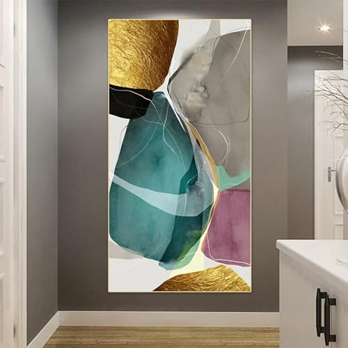 Toile abstraite de luxe aux motifs de pierre colorée art mural nordique encadré