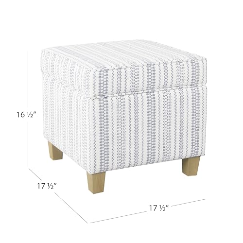 Image of HomePop Home Decor | K7342-F2359 |Classic Square Storage Ottoman with Lift Off Lid | Ottoman with Storage for Living Room & Bedroom, Blue Stripe Large