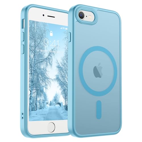 Image of SUPFINE Magnetic for iPhone SE Case 2022 (3rd) /2020 (2nd), iPhone 8 Case (Compatible with MagSafe) (Military Grade Drop Protection) Slim Translucent Matte Phone Case,Light Blue