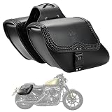 KEMIMOTO Motorcycle Saddlebags, Synthetic Leather Side Bag with Lock, 28L Waterproof Double Strap Studded...