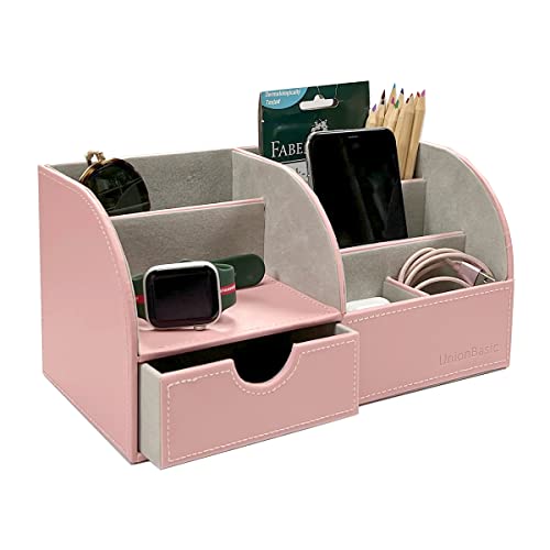 UnionBasic Organiseur de bureau multifonction en cuir synthétique pour cartes de visite/stylo/crayon/téléphone portable/papeterie Rose bonbon Cover