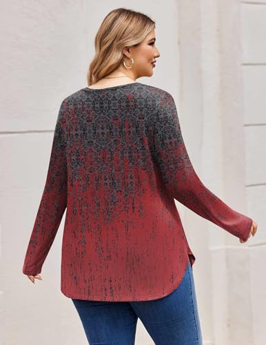 IN'VOLAND Plus Size Womens Tops Long Sleeve V Neck Casual Loose T-Shirt — view 5