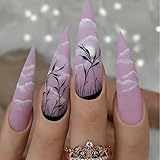 BABALAL Stiletto Press on Nails Long Fake Nails with Nail Glue Almond Glue on Nails Checkerboard Glossy Acrylic Nails 24Pcs Stick on Nails with Design Artificial Nails