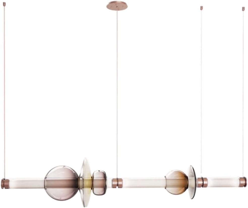 RUIBO Simple Pendant Lights,Rose Gold 150cm Chandelier Light with Remote Control,Handmade Glass Lampshade for Living Room Bedroom Dining Room,Bar Ceiling Lamp