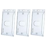 Bestom 3 Pack Frosted Clear Vertical Hard Plastic ID Card Holders- Rigid Plastic ID Card Protector C