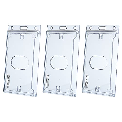 Bestom 3 Pack Frosted Clear Vertical Hard Plastic Id Card Holders- Rigid Plastic Id Card Protector Case W/Thumb Notch And Slot & Chain Holes For School Nurse Staff #TOP2