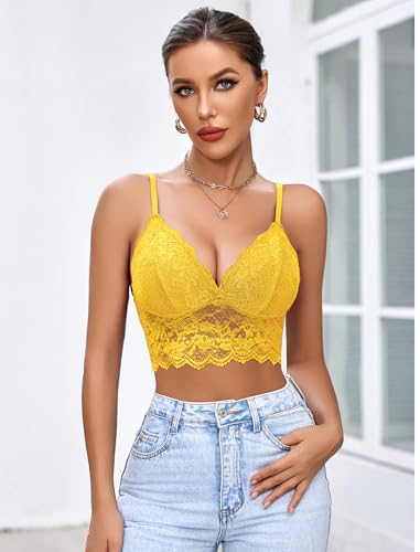 Image of Avidlove Lace Bralettes for Women V Neck Spaghetti Strap Bra Unpadded Tops Sexy Cami Crop Top Going Out Lingerie