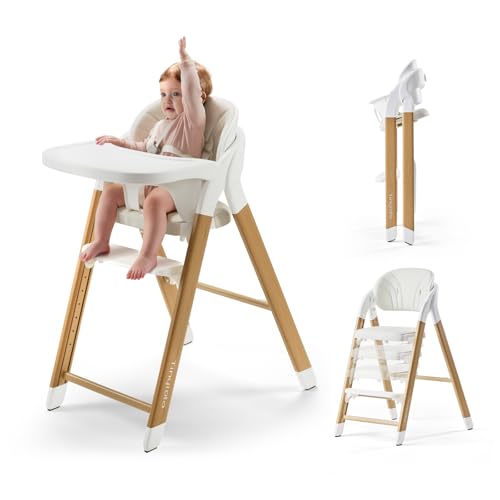 Image of Tinyiota High Chair for Babies and Toddlers, Foldable & 8-Level Adjustable, One-Handed Removable Tray, Ergonomic Baby Highchair Convertible into Desk Chair for Toddler to Adult (Wood Color)