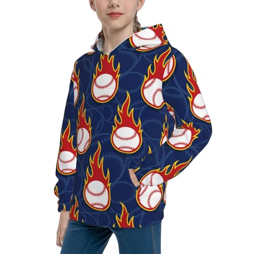 Baseball Ball and Flames Kid Hoodies Boys Sweatshirts Girls Pullover with Pocket2