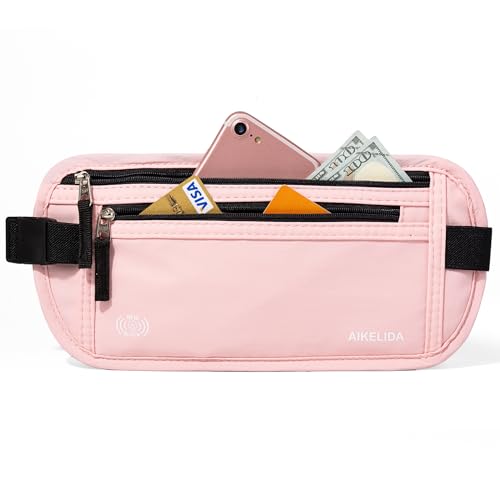 Image of Money Belt - Slim Passport Holder RFID Blocking Travel Wallet Undercover Fanny Packs for Men Women - Pink