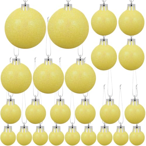 24 Pcs 5 Sizes Glitter Yellow Christmas Ball...