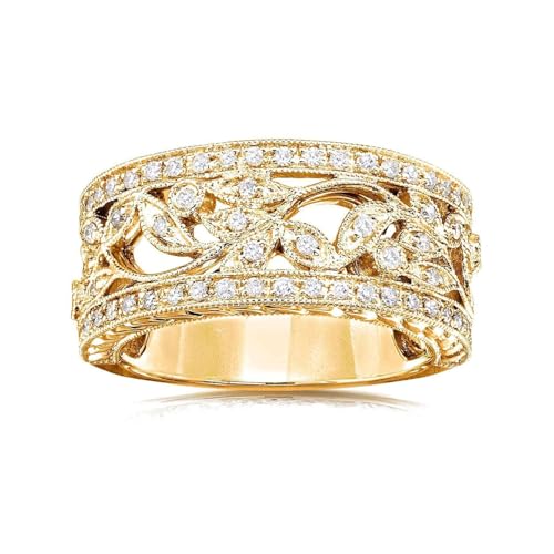 Kobelli Vintage Style Diamond Fashion Floral Band 1/4 CTW in 14K Yellow Gold