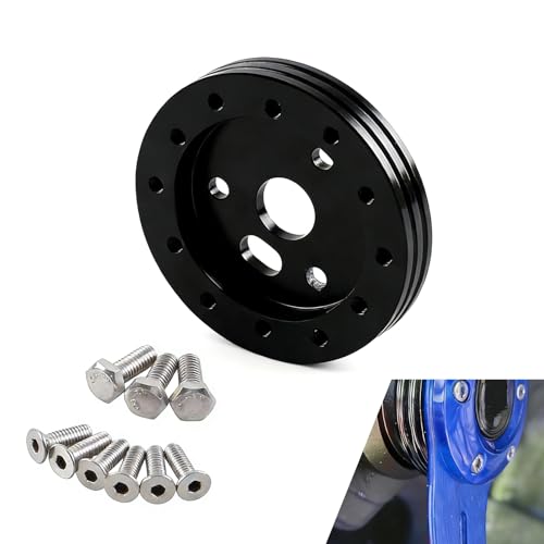 Cuymoap Car Steering Wheel Pad, 6 Hole to 3 Hole Conversion Spacer with Bolts, CNC Alloy Steering Wheel Hub Adapter, Quick Release Base Connector for Most Cars Trucks Go Karts (Black)