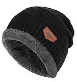 YSense Mens Winter Hats Warm Slouchy Beanie Oversized Baggy Hat Fleece Lined Knit Skull Cap Black
