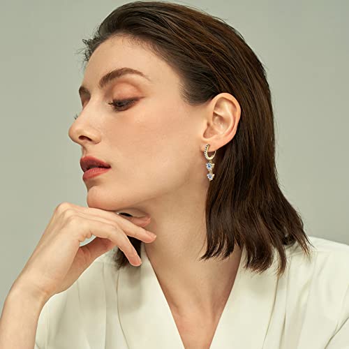 Ainuoshi Huggie Hoop Earrings Dangle Drop Moissanite Earrings For Women, 925 Sterling Silver With 14K Gold Plated, Hypoallergenic, Jewelry Box Packed #TOP2