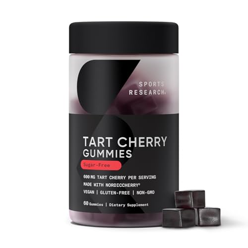 Sports Research Tart Cherry Gummy Supplements | 600mg of NordicCherry | Enhanced Workout Recovery | Sugar and Sugar Alcohol Free - 60 Gummies for Adults 1 Month Supply