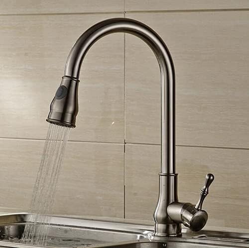 Yjyjy Brush Nickel Finish Rotating Chrome/Gold/Nickel Kitchen Faucet, Soft Flow Pull-Out Spray Single Handle Tap