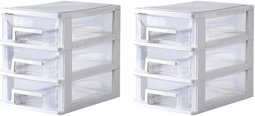 Miniatura 10 de Estuche de maquillaje de viaje con 4 cajas de acrílico transparente, cajón de escritorio de maquillaje blanco, 3 cajones, almacenamiento de