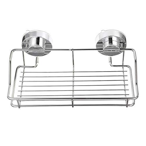 SGerste Stainless Steel Shower Storage Suction Cups Caddy Shelf Wall Mounted Bathroom Kitchen Storage Rack