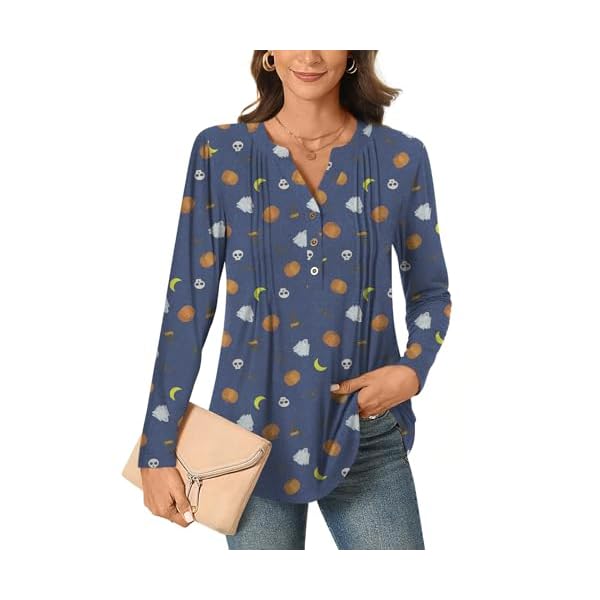 Bestbee Women's Long Sleeve Button-Down Shirts V Neck Tunic Tops 2024 Fall Tops Casual T-Shirts Dressy Blouses