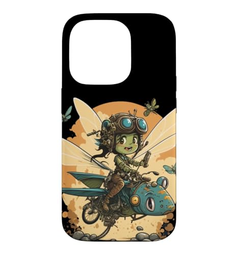 Steampunk Battle Fairy Riding a Dragonfly �X�}�z�P�[�X iPhone 14 Pro �p
