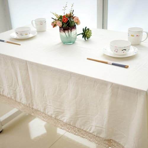 Nappe rustique beige en coton et lin pour de chaleureux repas de famille