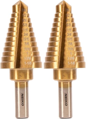 Image of NEIKO 10189A Titanium Step Drill Bit, High-Speed Alloy Steel Bit, Hole Expander for Wood and Metal, 12 Step Sizes from 7 /16 Inches to 1 1 /8 Inches (Pack of 2)