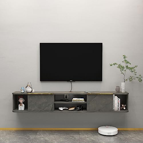 Pmnianhua Floating TV Stand with 2 Drawers,78'' Wall Mounted TV Cabinet,Floating Shelf for Under TV,Floating TV Unit with Stoarage for Bedroom Living Room(Grey) - Image 3