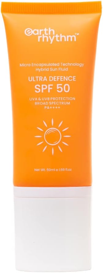 Earth Rhythm Ultra Defence Hybrid Sunscreen SPF 50 – UVA/UVB Defence, Water-Resistant, Matte, Oxybenzone-Free