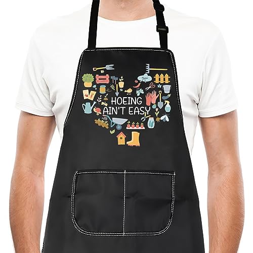 Plant Lover Gift Hoeing Ain't Easy Waterprof Adjustable Apron Gardener Thank You Christmas Gift for Dad Mom(Hoeing Ain't Easy)