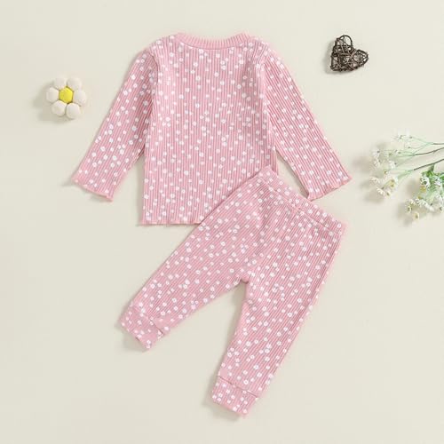 Baby Girl Fall Clothes Set Floral Print Long Sleeve Tops Pants Cute Infant Toddler Outfits 6 12 18 24 Months 2T (Floral Pink, 18-24 Months)