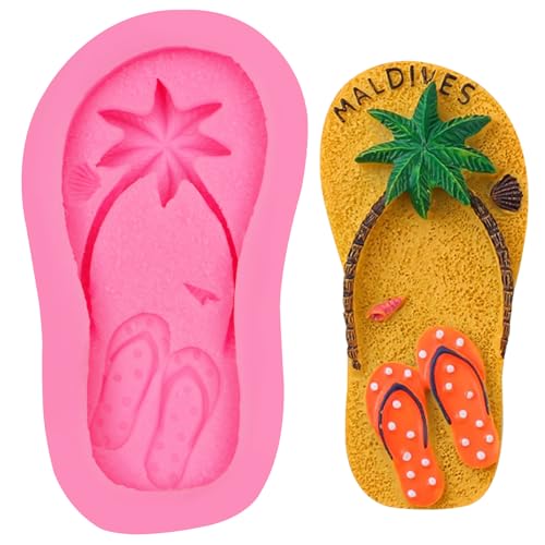 Tropical Flip-Flop Silicone Molds 1 Pcs, 3D Beach Slipper Shoes Craft Art Fondant Mold for Handmade Chocolate Cake Decoration Candy Soap Cupcake Topper Cake Polymer Clay Crafts Epoxy Resin