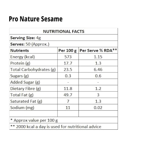 Image of Pro Nature 100% Organic Whole White Raw Sesame Seeds - 200g | Natural white Sabut Till for Eating | Rich Nutrient | Indian Spices & Masala (Pack of 3)