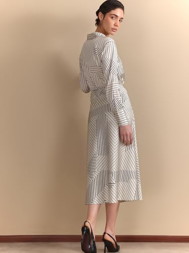 Image of FableStreet Women Formal Shirt & Skirt Co-Ord Set | Striped Collared Neck Full Sleeves Button Closure | Smooth Woven Fabric For Office Wear & Casual Outings