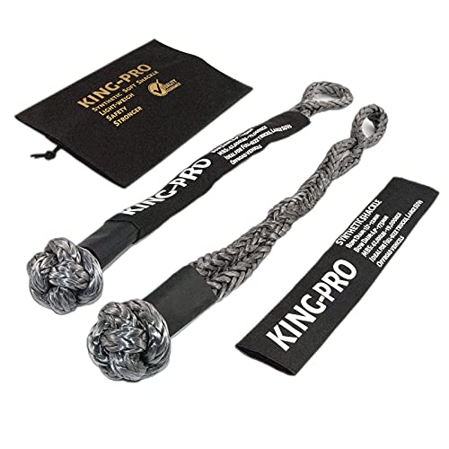 KING-PRO Synthetic Soft Shackle 1 2 x24  Soft Shackle 42,000lbs Breaking Strength Recovery Rope Shackle with Protective Sleeves for Full-Size Truck Large SUVs Offroad Vehicels 2-Pack (Black-Gray)