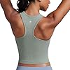 CRZ YOGA Womens Seamless Ribbed Longline High Neck Sports Bra – Racerback Padded Slim Fit Crop Tank Top with Built in Pads