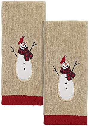 Avanti Linens - Fingertip Towel, Soft & Absorbent Cotton Towels, Set of 2 (Snowmen Gathering Collection)