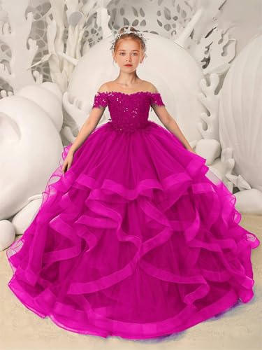 Pageant Dress for Girls - Off Shoulder Ruffle Flower Girl Dress for First Communion2