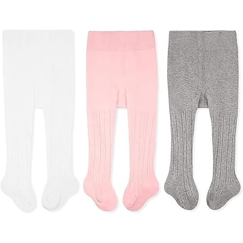 Image of CozyWay Baby Tights - Baby Girl and Boy Leggins Cable Knit Comfy Cotton Infant 0-3 Months Multicolor - 3 Pack