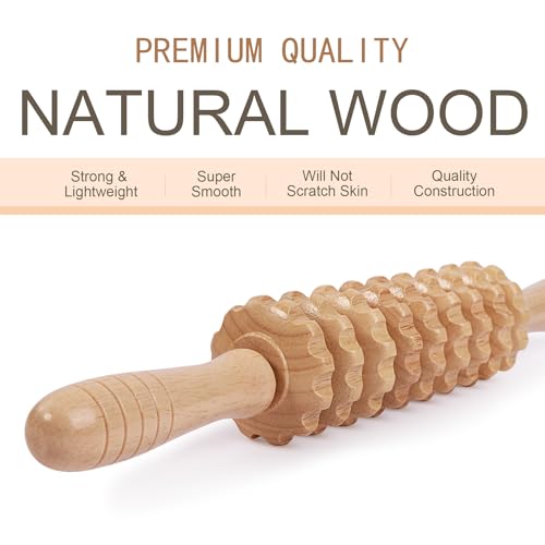 Image of Muscle Roller Wood Cellulite Massage Roller Deep Tissue Massager Wood Therapy Massage Tools Fascia Blaster for Lymphatic Drainage, Muscle Relief(9-Wheel)