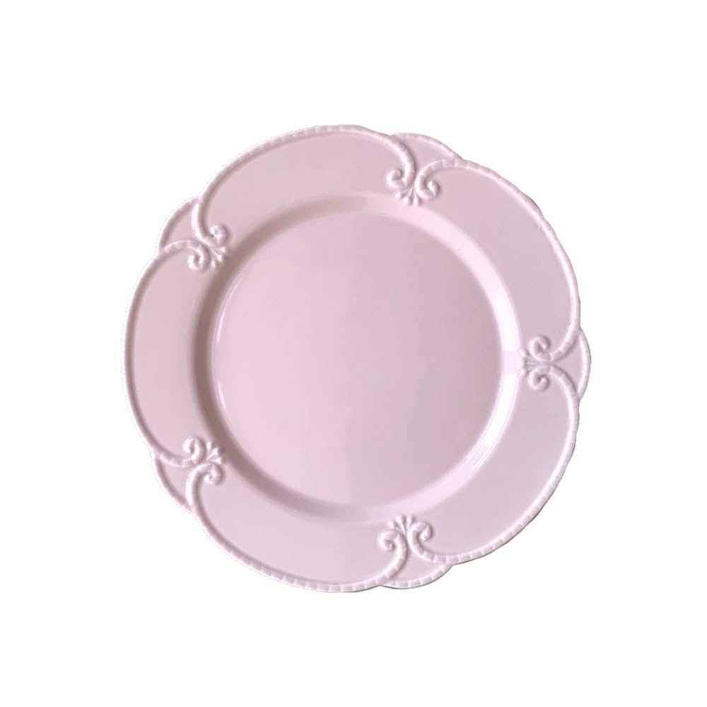Talerze do makaronu, ceramiczne talerze deserowe zastawa stołowa ceramiczna zastawa stołowa w kształcie koronki płyta reliefowa różowy francuski trójwymiarowy wzór kolorowa glazura zestaw