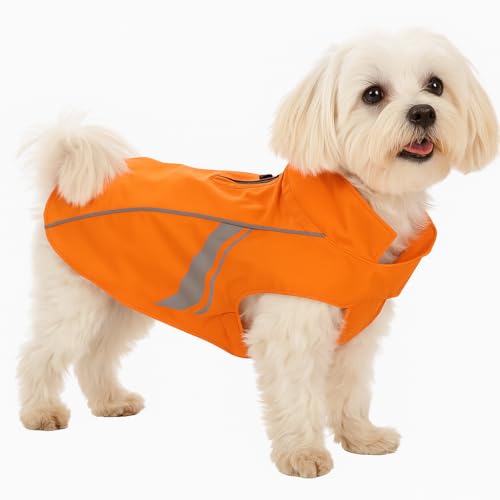 Regenmantel Hund - Pomi Orange - Größe A:30cm B:31-36cm C:44-48cm - Polyester - wasserdicht - reflektierende Streifen - Klettverschluss - waschbar bei 30°C