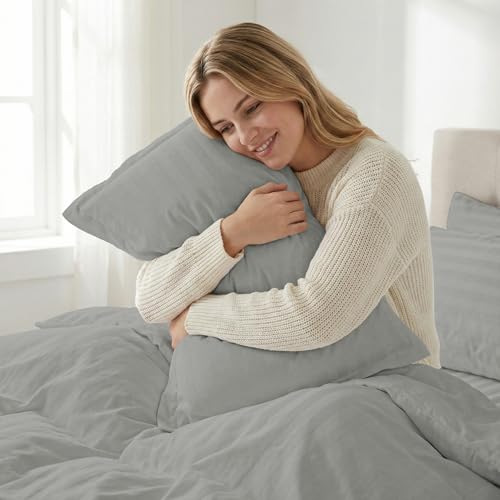 Image of LINENWALAS Cotton 300 TC Standard Size Pillow Cover | 2 cm Sateen Stripe Design | Cloud-Soft, Breathable & Skin-Safe | Oeko-TEX Certified Hotel-Style Bedding (18x28 inch, Set of 2, Silver Grey)