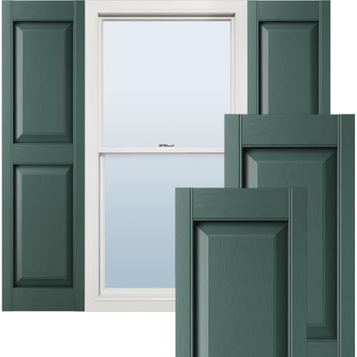 12"W x 60"H Lifetime Vinyl, TailorMade Two Equal Panels, Raised Panel Shutters, w/Shutter-Loks (Per Pair), Forest Green