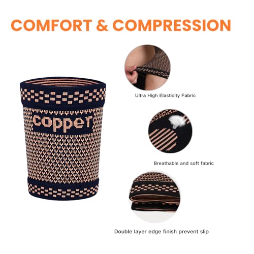 Copper Bicep Compression Sleeve 1 Pair,Bicep Tendonitis Brace,Triceps Sleeves for Upper Arm Support,Weightlifting,Fit for Men and Women (GOLD, Large)4