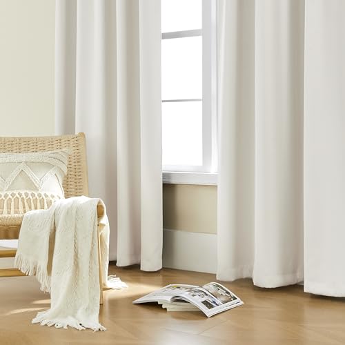 Ivory Off White Lightweight Satin Blackout Curtains 84 Inches Long, Back Tab Pleated Smooth Polyester Room Darkening Drapes, Thermal Insulated Energy Efficient Window Panels for Bedroom Living Room by SHINELAND - Used condition - Image 8