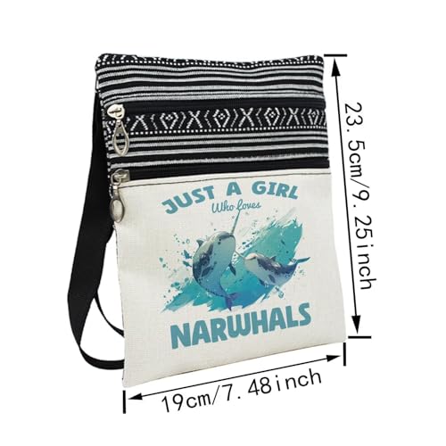 Just Love Narwhals Messenger Bag Small Ethnic Pattern Printed Adjustable Strap Crossbody Zipper Bag Phone Bag Wallet Cute Shoulder Handbag for Narwhal Lovers Women Friends2